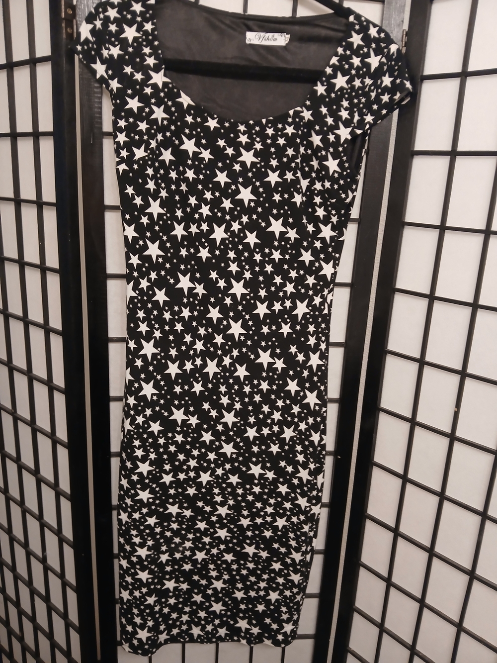 Black Midi Dress with White Star Print Size M